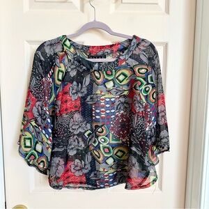 Multicolor semi sheer voice poncho top
